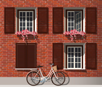 Fototapeta Brick house and bicycle