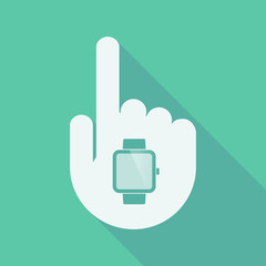 Long shadow pointing finger hand with a smart watch