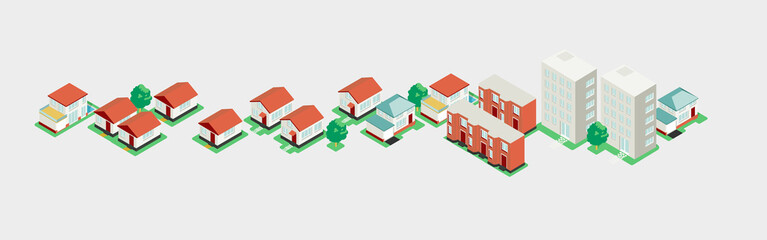 Big set isometric building, vector city