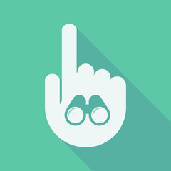 Long shadow pointing finger hand with a binoculars