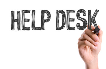 Hand with marker writing: Help Desk