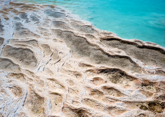 Blue travertines of Pamukkale in Turkey. 