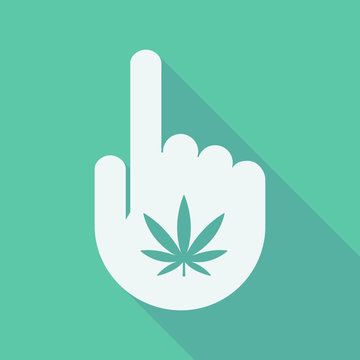 Long shadow pointing finger hand with a marijuana leaf