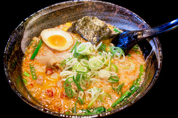 Japan noodle (Ramen) in ceramic bowl / Japan food.