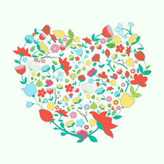 Heart and flowers vivid color vector illustration