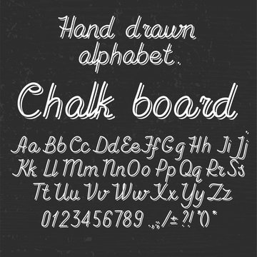 Hand drawin alphabet handwritting abc font on blackboard. Italic