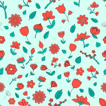 Seamless pattern red fowers vector illustration