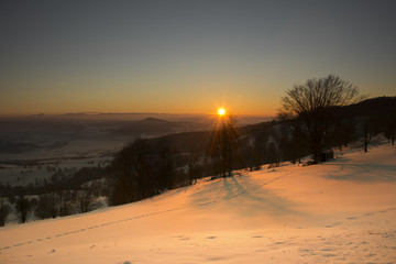 Fototapeta premium Beautiful Winter Landscape with sunset