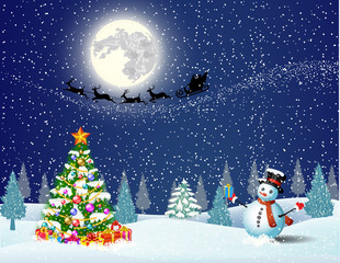 Obraz na płótnie Canvas Cute snowman on the background of night sky 