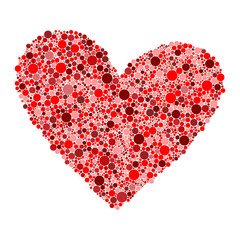 big red heart made from small circles on white background