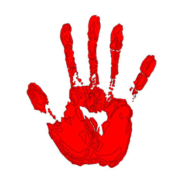 Red Hand Print On White Background