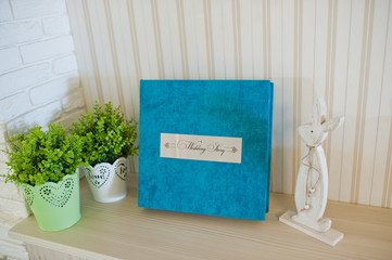 blue aqua velvet wedding photobook and album