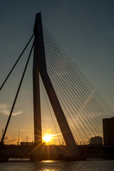 Fototapeta na wymiar Detail of the asymmetrical pylon of the Erasmus Bridge 'The Swan' in the city of Rotterdam, the Netherlands