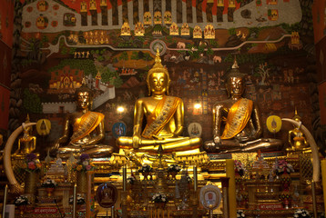 Golden Buddha in Wat Phanan Choeng,Ayutthaya,Thailand.