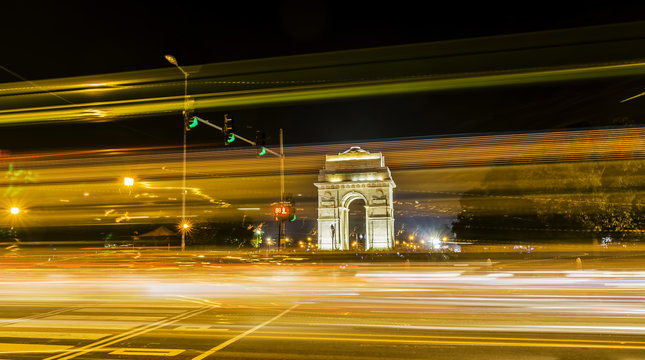Light trails and Gateway of India in background