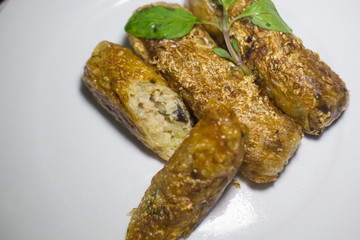 Nem - homemade spring rolls with chili sauce and fresh coriander - vietnamese cuisine