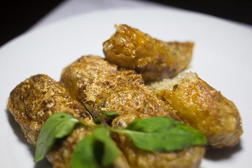Nem - homemade spring rolls with chili sauce and fresh coriander - vietnamese cuisine