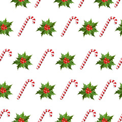 Seamless pattern - All over background - Mistletoe - Sugar cane 
