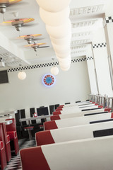 seating booth details in american diner restaurant, shallow DOPF