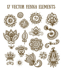 Set of henna elements based on traditional Asian elements Paisley