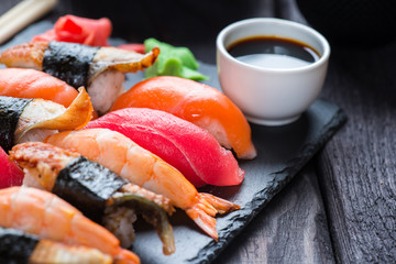 Various kinds of sushi