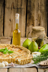 French quiche stuffed cheese and pears
