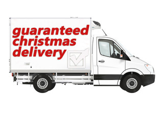 Christmas delivery. Van on the white background. Raster illustration.