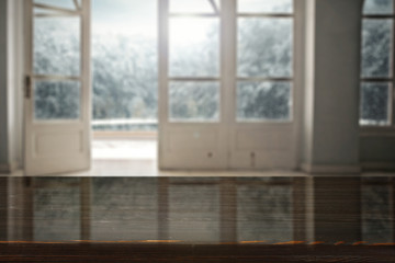 Obraz na płótnie Canvas wooden desk space and window 