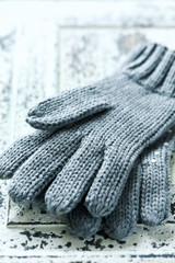 Gray woolen winter gloves