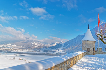 Esplanade in front of the castle of Gruyeres © Roman Babakin