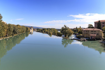 Dora Baltea River and Ivrea cityscape in Piedmont, Italy