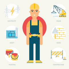Profession: Builder. Vector illustration, flat style