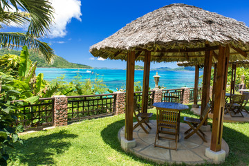 Relaxing at beautiful Coast of Praslin, Seychelles
