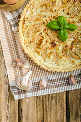 French quiche stuffed cheese and pears