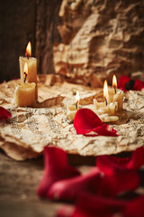 Music sheets with rose petals