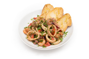 Dish of seafood stew 