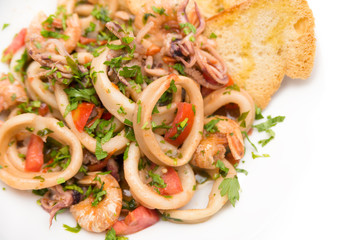 Dish of seafood stew 