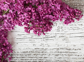 The beautiful lilac on a wooden background