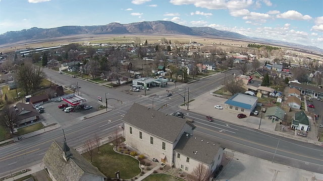 Aerial Rural community road intersection Ephraim UT HD 0046