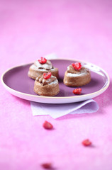Mini Cakes with Chocolate Cream and Raspberries 