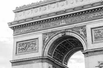 PARIS, FRANCE, on AUGUST 30, 2015. Arc de Triomphe on the Champs Elysee. Architectural details. Arc...