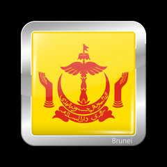 Brunei Variant Flag. Coat of Arms. Metalic Icon Square Shape