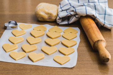 Baking homemade butter cookies, heart shape