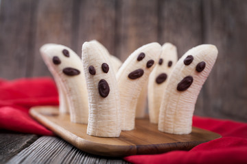 Homemade halloween scary banana ghosts monsters with chocolate