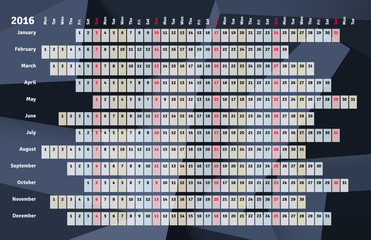 Linear calendar 2016