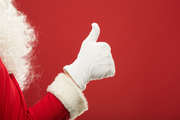 Portrait of happy Santa Claus with a huge sack
