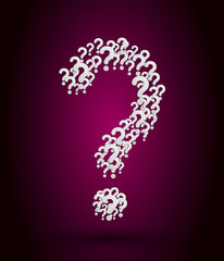 question mark consisting of smaller ones on dark violet background