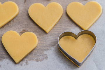Baking homemade butter cookies, heart shape