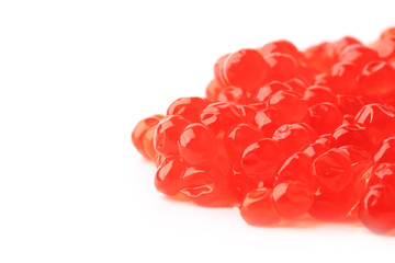 red caviar isolated on white background selective focus delicacy