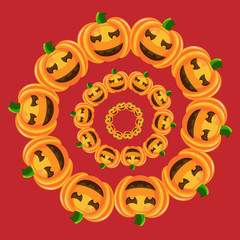 Pumpkins in round on red